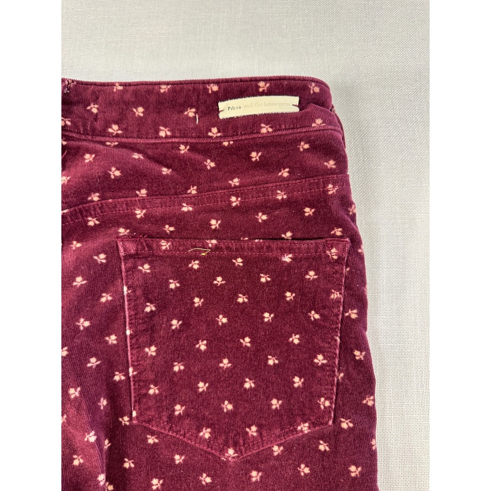 Pilcro and the Letterpress Maroon Floral Corduroy High-Rise Bootcut Pants 27 - Picture 4 of 8